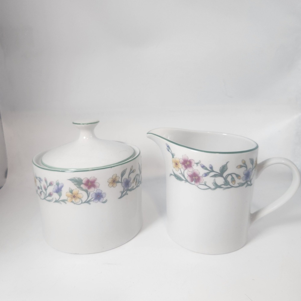 Excel Caprice 4038 Sugar Bowl with Lid and Creamer Set Floral Fine China